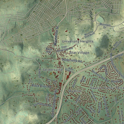 Close-up of the map of Lower Saucon, Pennsylvania print showing street and building detail