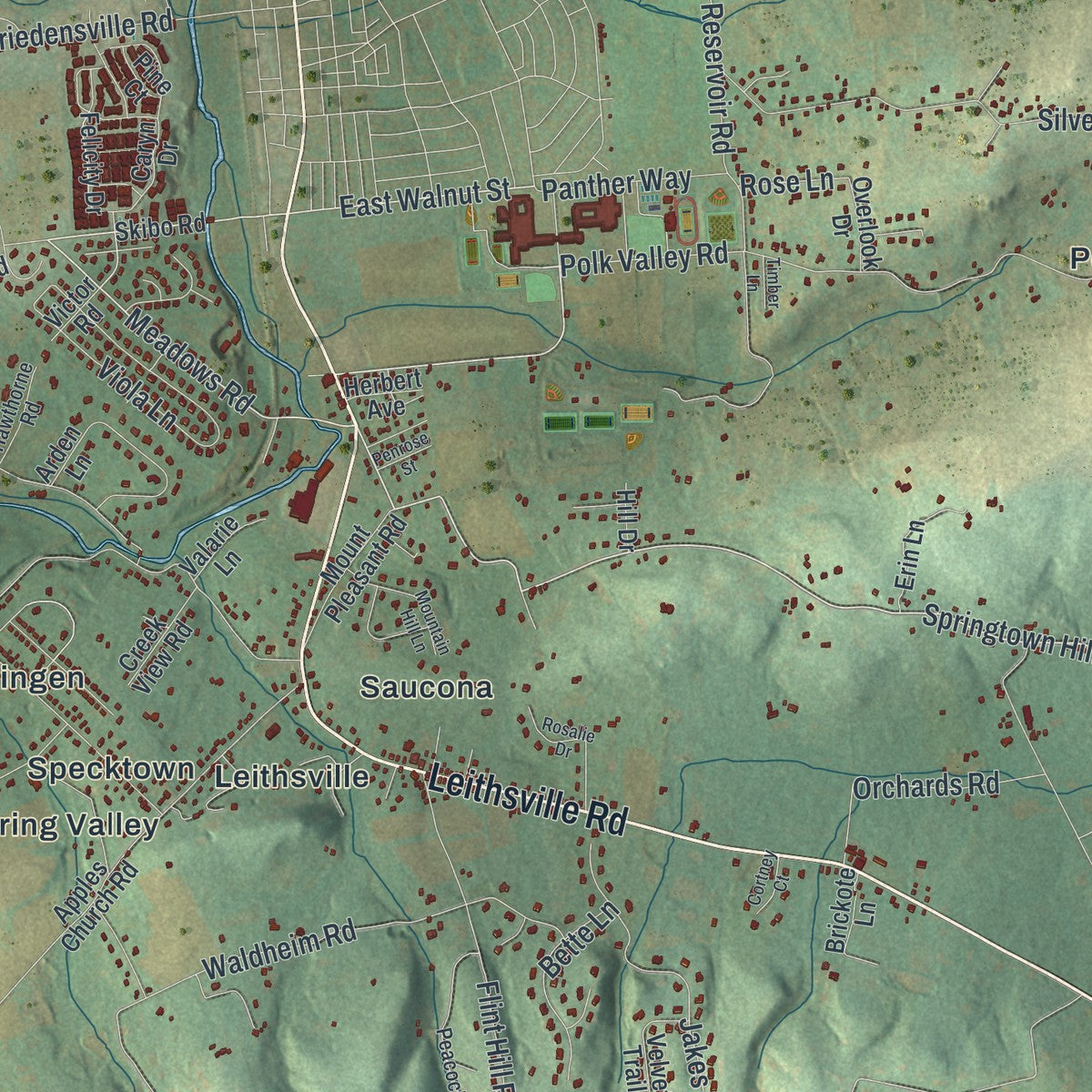 Second close-up of the map of Lower Saucon, Pennsylvania print showing more streets and buildings