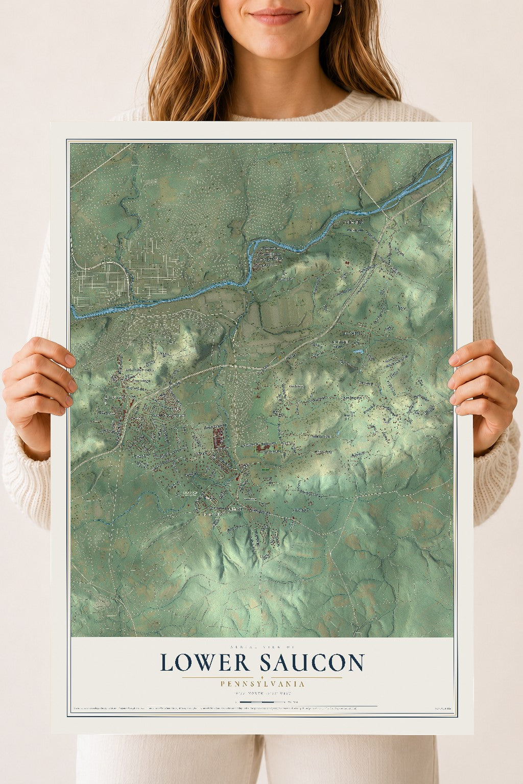 Map of Lower Saucon, Pennsylvania, 18 x 24 inch unframed archival matte print