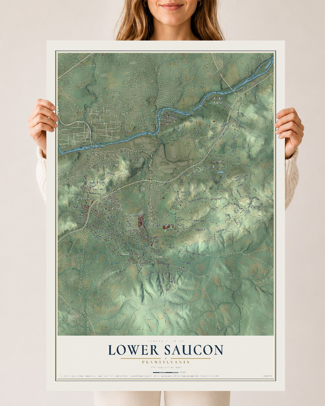 Map of Lower Saucon, Pennsylvania, 24 x 36 inch unframed archival matte print