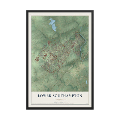 Map of Lower Southampton, Pennsylvania, 12 x 18 inch print in a black wood frame