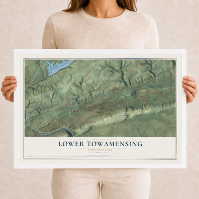 Map of Lower Towamensing, Pennsylvania, 12 x 18 inch print in a white wood frame