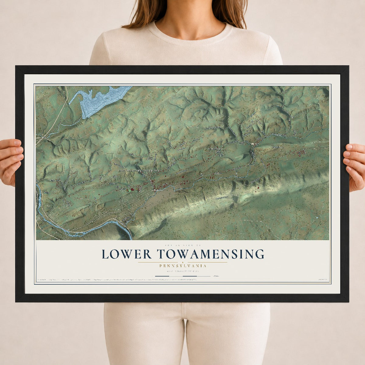 Map of Lower Towamensing, Pennsylvania, 18 x 24 inch print in a black wood frame