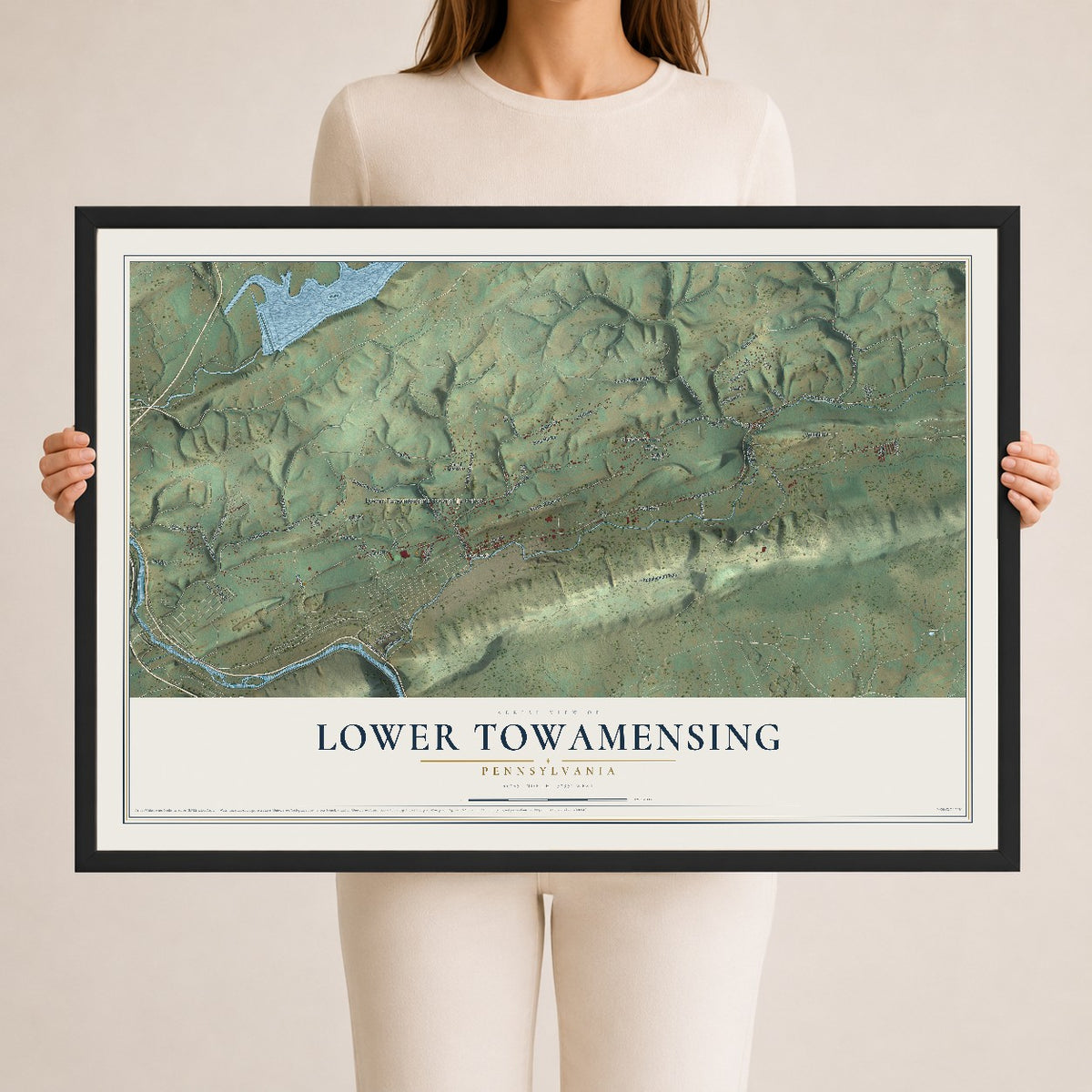 Map of Lower Towamensing, Pennsylvania, 24 x 36 inch print in a black wood frame
