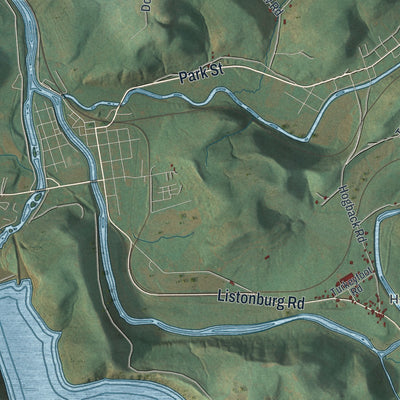 Close-up of the map of Lower Turkeyfoot, Pennsylvania print showing street and building detail