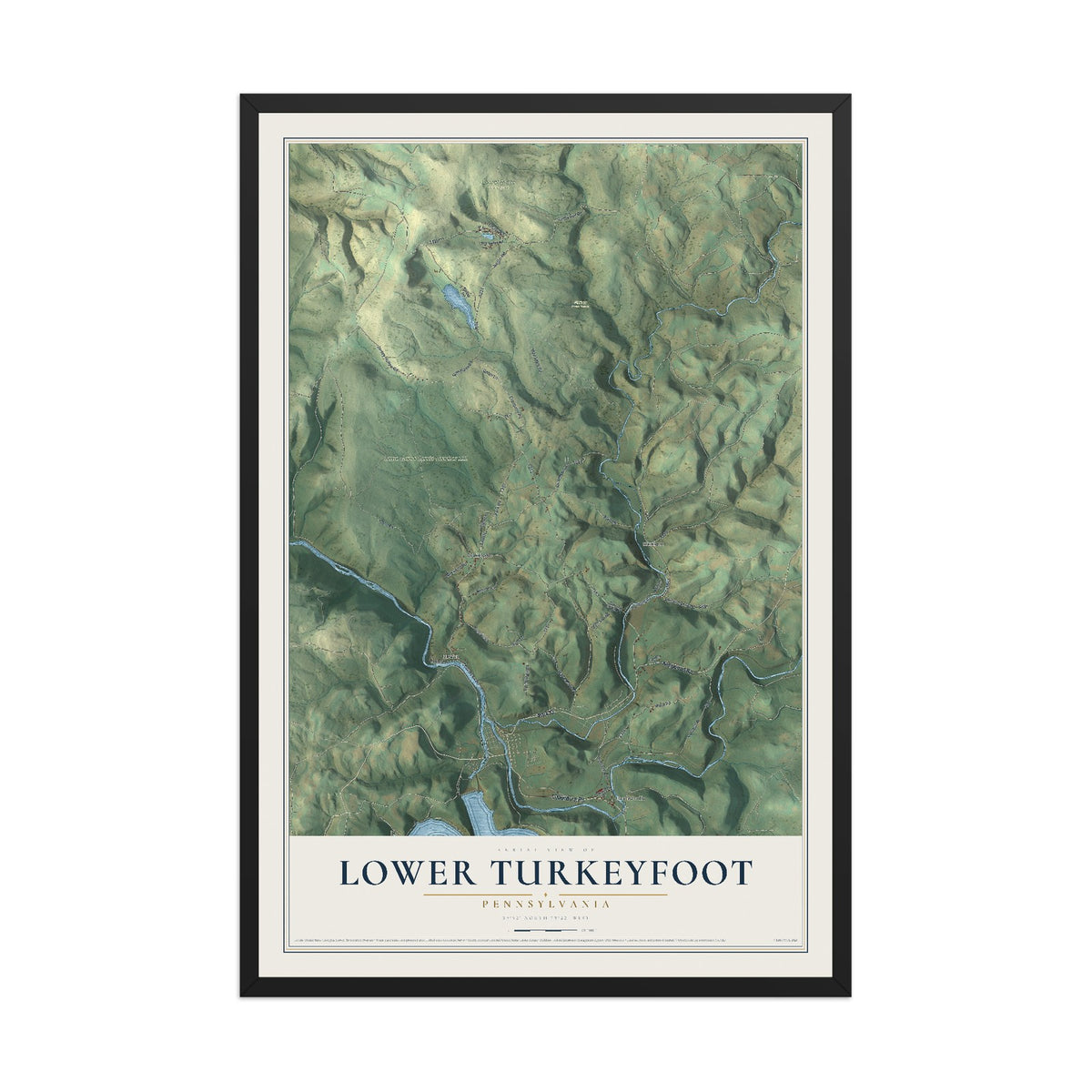 Map of Lower Turkeyfoot, Pennsylvania, 12 x 18 inch print in a black wood frame