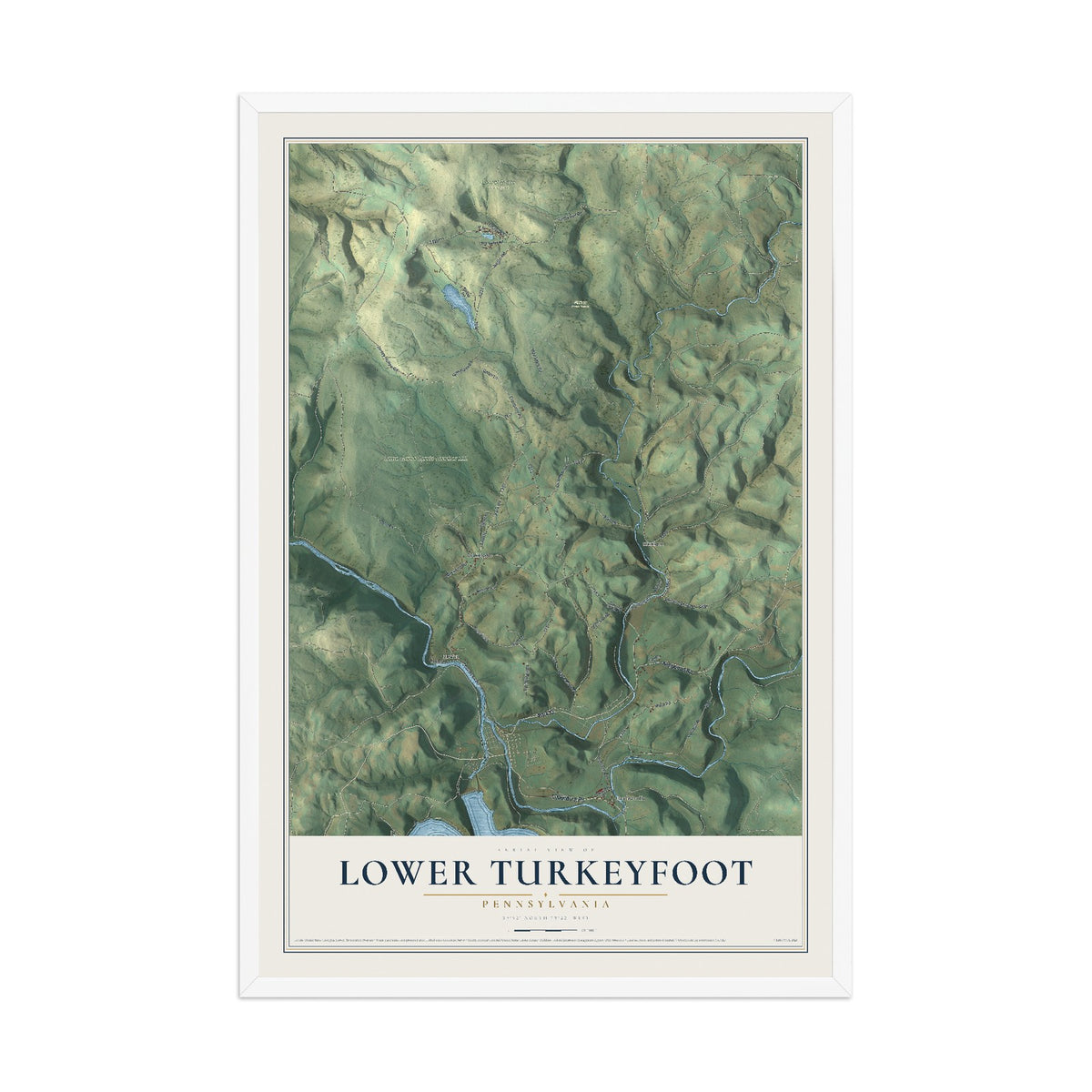 Map of Lower Turkeyfoot, Pennsylvania, 12 x 18 inch print in a white wood frame