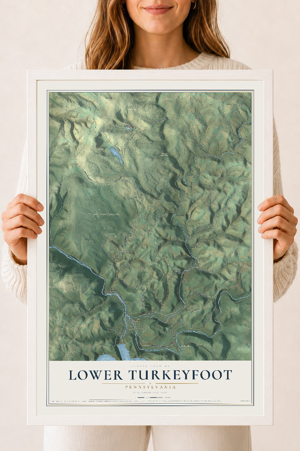 Map of Lower Turkeyfoot, Pennsylvania, 18 x 24 inch print in a white wood frame