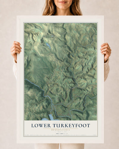 Map of Lower Turkeyfoot, Pennsylvania, 24 x 36 inch print in a white wood frame
