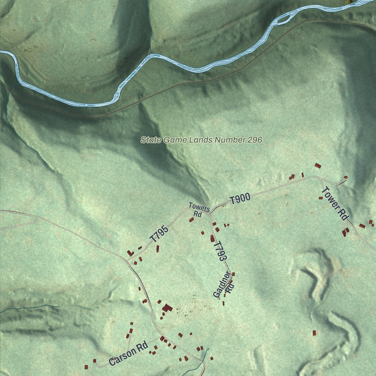 Second close-up of the map of Lower Tyrone, Pennsylvania print showing more streets and buildings