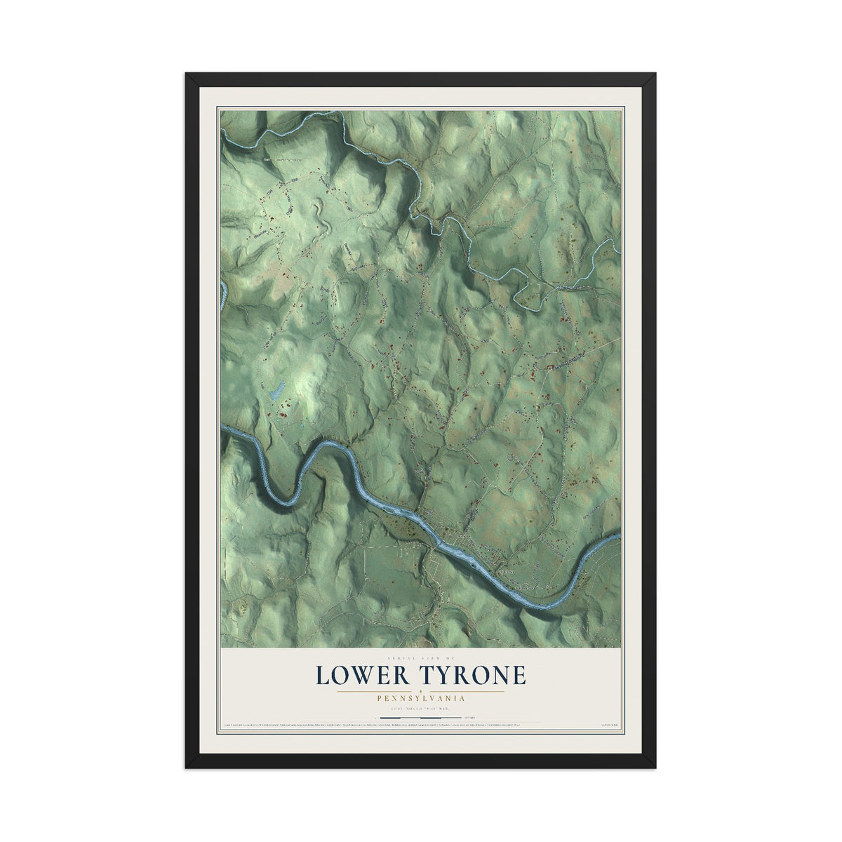 Map of Lower Tyrone, Pennsylvania, 12 x 18 inch print in a black wood frame