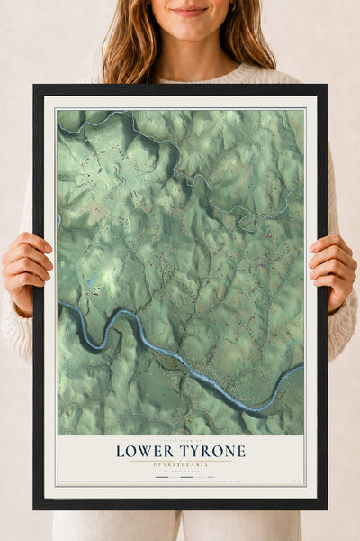 Map of Lower Tyrone, Pennsylvania, 18 x 24 inch print in a black wood frame