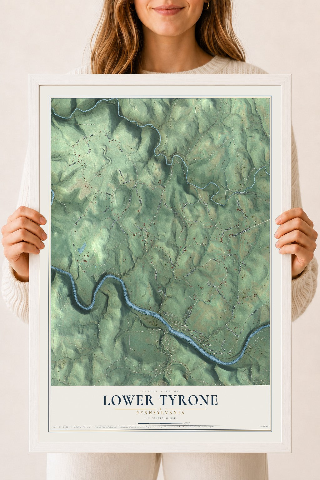 Map of Lower Tyrone, Pennsylvania, 18 x 24 inch print in a white wood frame