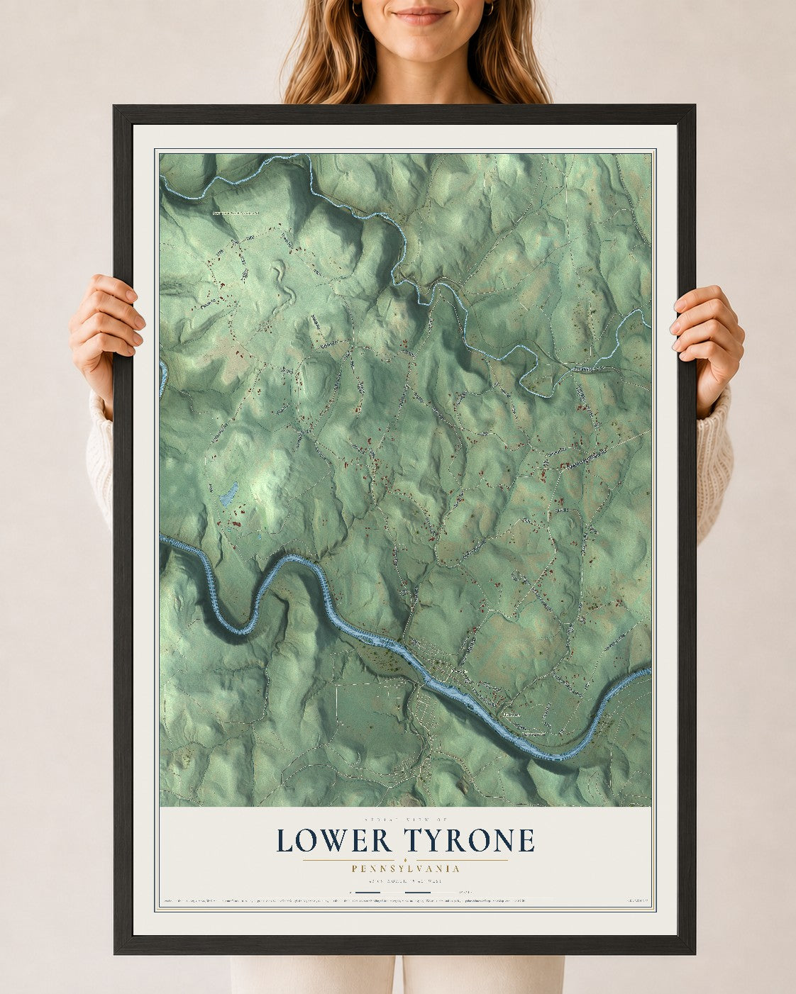 Map of Lower Tyrone, Pennsylvania, 24 x 36 inch print in a black wood frame