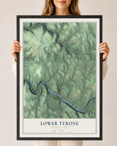 Map of Lower Tyrone, Pennsylvania, 24 x 36 inch print in a black wood frame