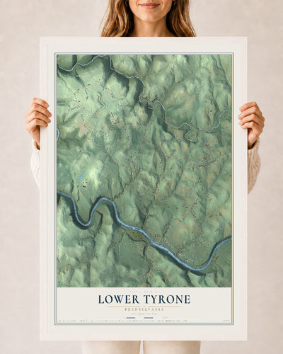 Map of Lower Tyrone, Pennsylvania, 24 x 36 inch print in a white wood frame