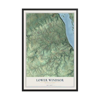 Map of Lower Windsor, Pennsylvania, 12 x 18 inch print in a black wood frame