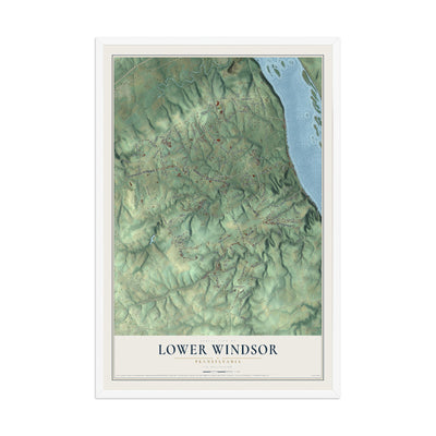 Map of Lower Windsor, Pennsylvania, 12 x 18 inch print in a white wood frame