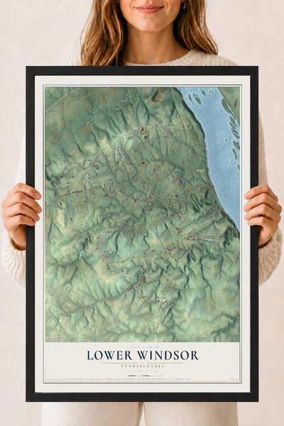 Map of Lower Windsor, Pennsylvania, 18 x 24 inch print in a black wood frame