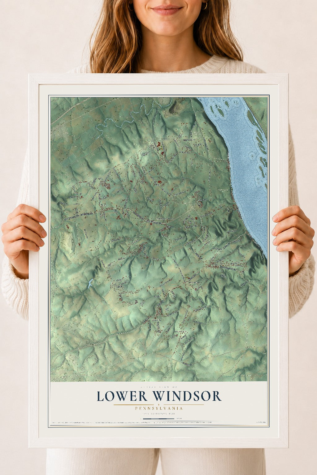Map of Lower Windsor, Pennsylvania, 18 x 24 inch print in a white wood frame