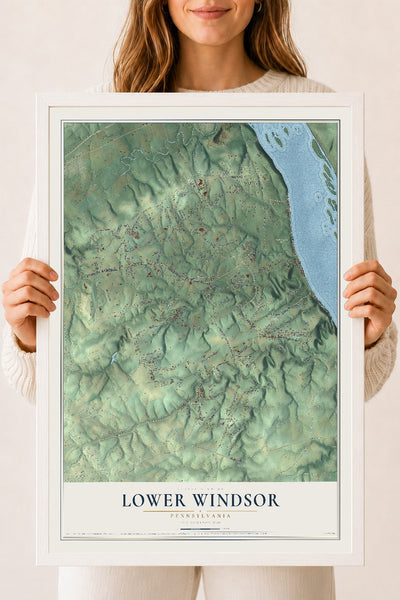 Map of Lower Windsor, Pennsylvania, 18 x 24 inch print in a white wood frame