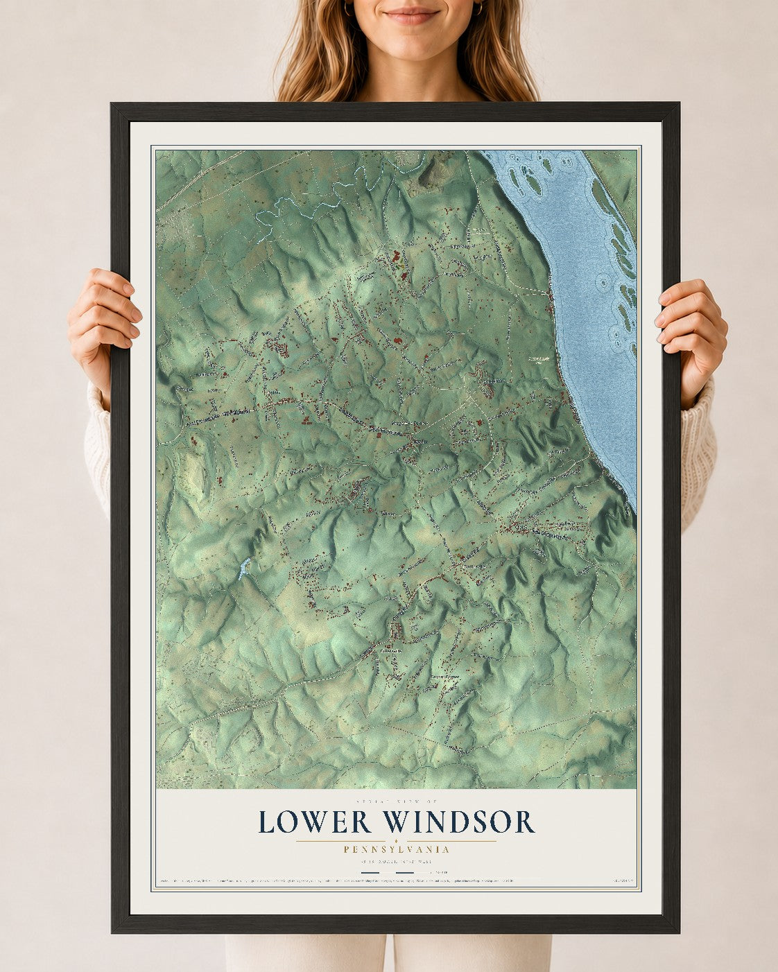 Map of Lower Windsor, Pennsylvania, 24 x 36 inch print in a black wood frame