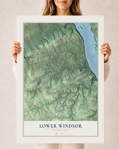 Map of Lower Windsor, Pennsylvania, 24 x 36 inch print in a white wood frame