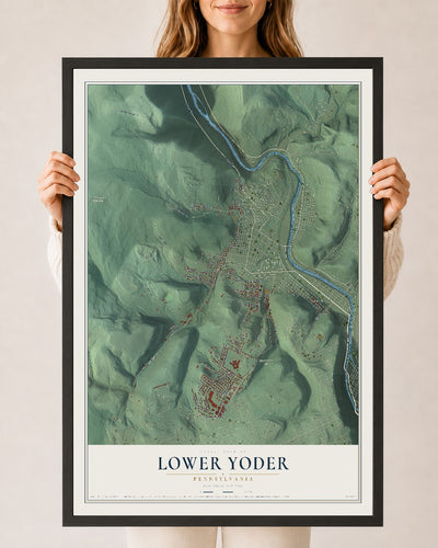 Map of Lower Yoder, Pennsylvania, 24 x 36 inch print in a black wood frame