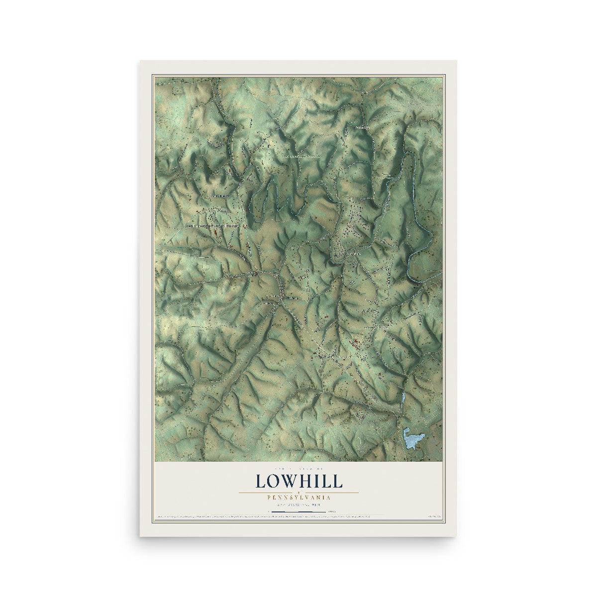 Map of Lowhill, Pennsylvania, 12 x 18 inch unframed archival matte print