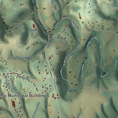 Second close-up of the map of Lowhill, Pennsylvania print showing more streets and buildings