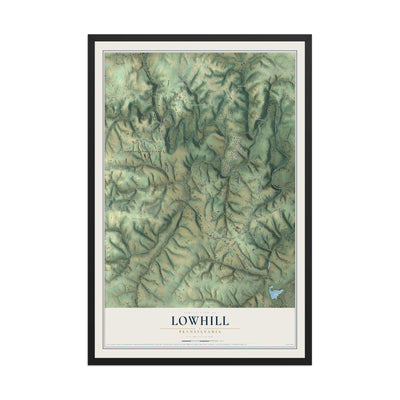 Map of Lowhill, Pennsylvania, 12 x 18 inch print in a black wood frame