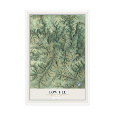 Map of Lowhill, Pennsylvania, 12 x 18 inch print in a white wood frame