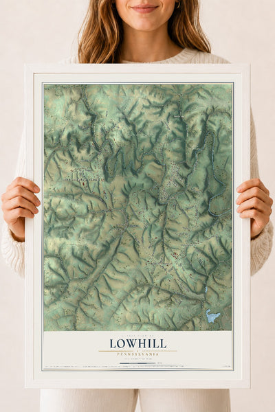 Map of Lowhill, Pennsylvania, 18 x 24 inch print in a white wood frame