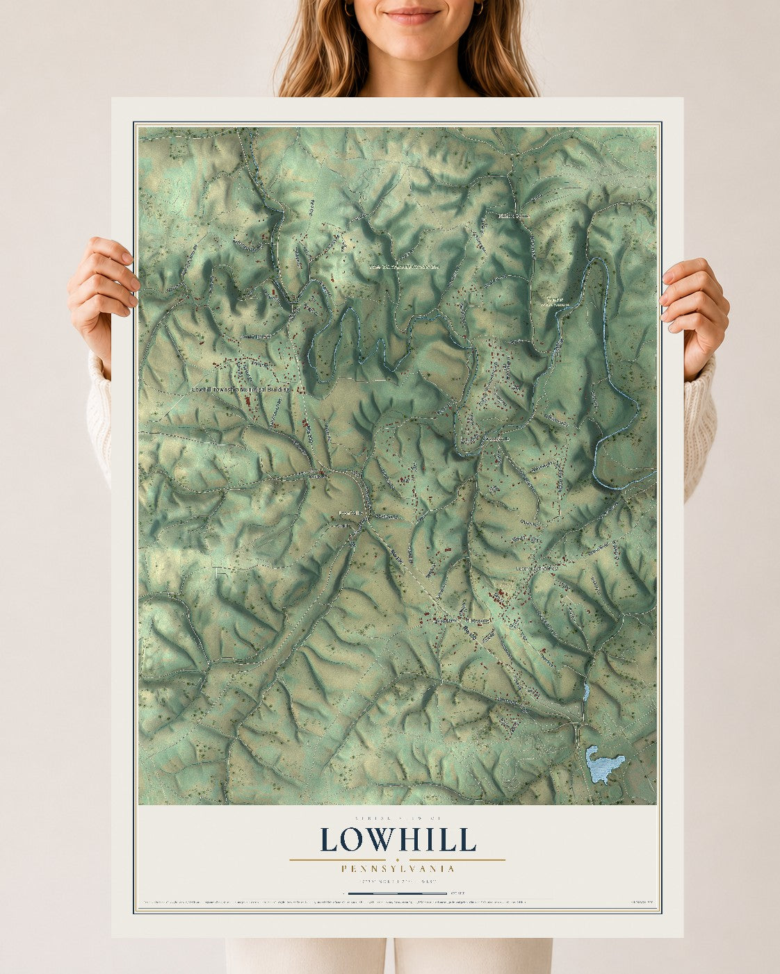Map of Lowhill, Pennsylvania, 24 x 36 inch unframed archival matte print