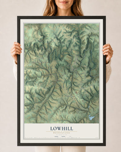 Map of Lowhill, Pennsylvania, 24 x 36 inch print in a black wood frame
