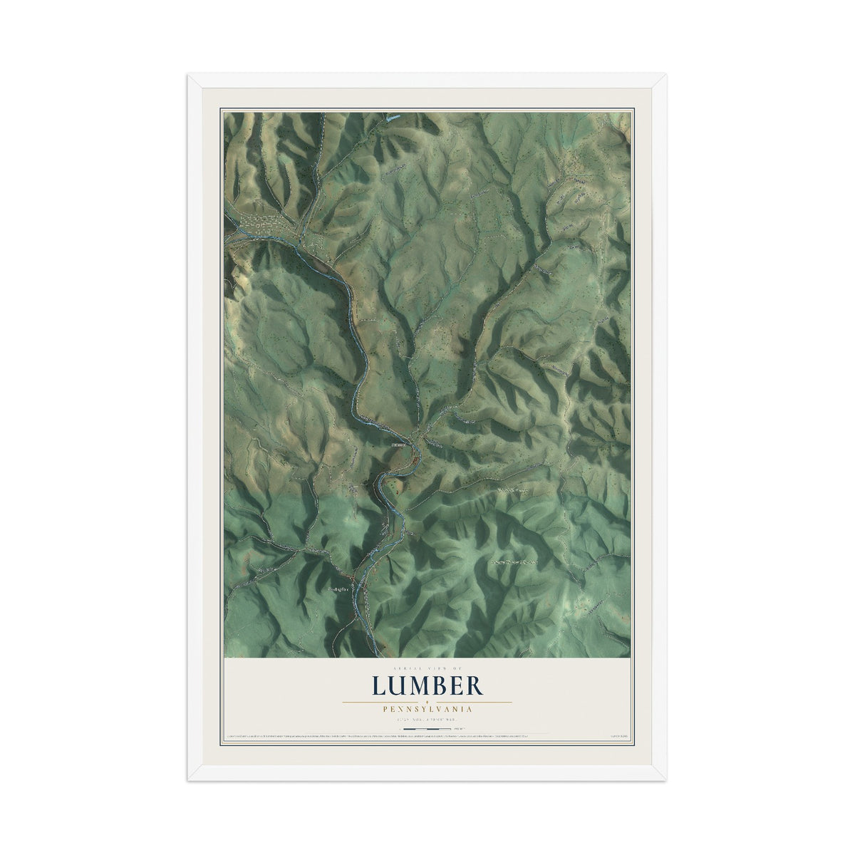 Map of Lumber, Pennsylvania, 12 x 18 inch print in a white wood frame