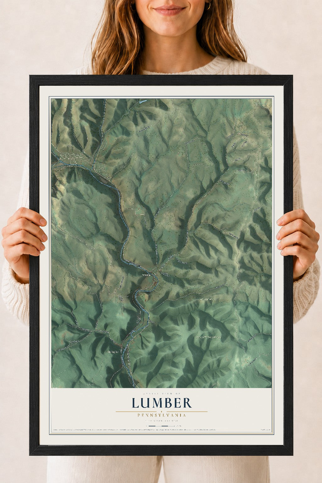 Map of Lumber, Pennsylvania, 18 x 24 inch print in a black wood frame