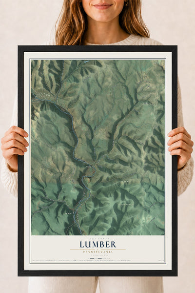 Map of Lumber, Pennsylvania, 18 x 24 inch print in a black wood frame