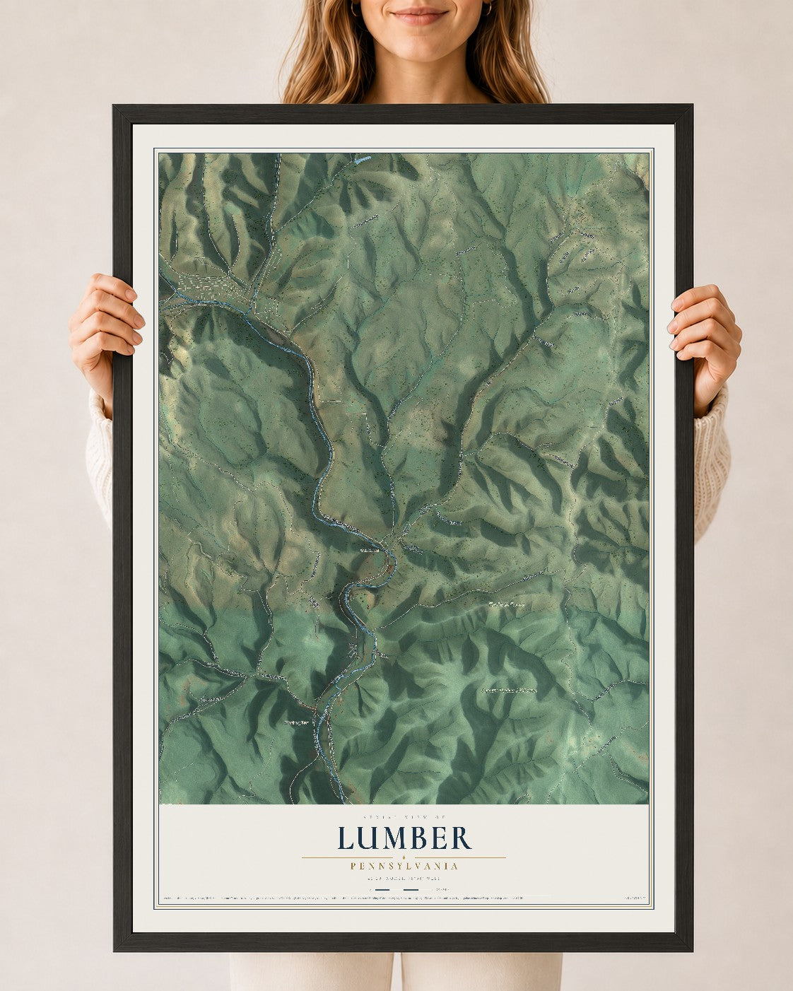 Map of Lumber, Pennsylvania, 24 x 36 inch print in a black wood frame