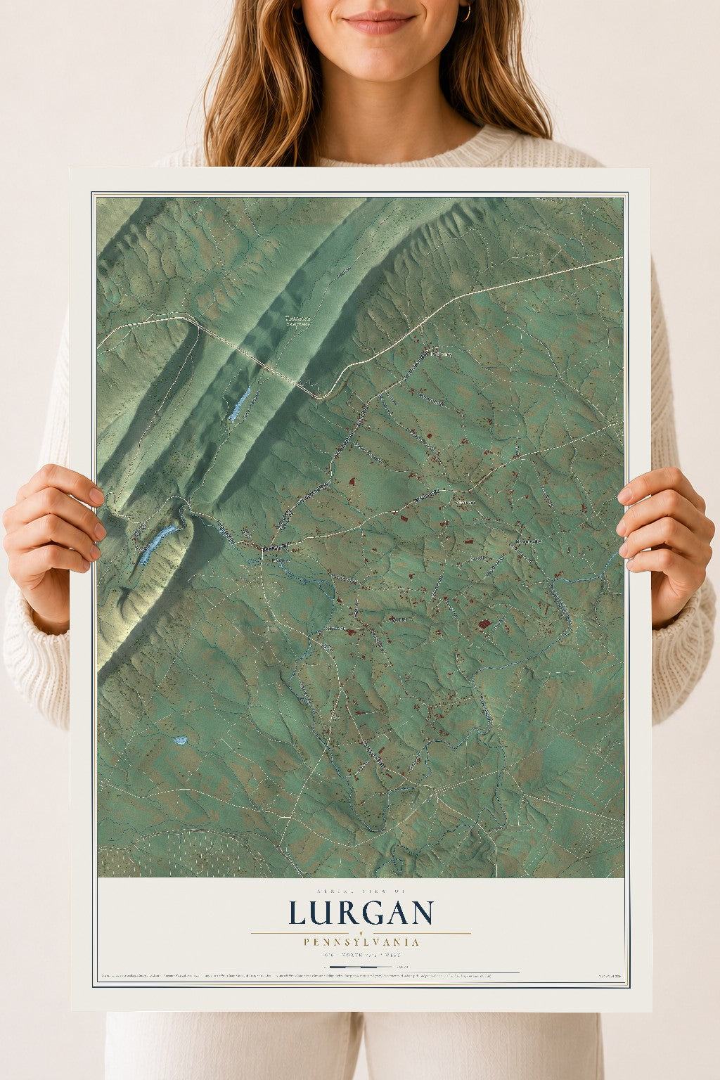 Map of Lurgan, Pennsylvania, 18 x 24 inch unframed archival matte print