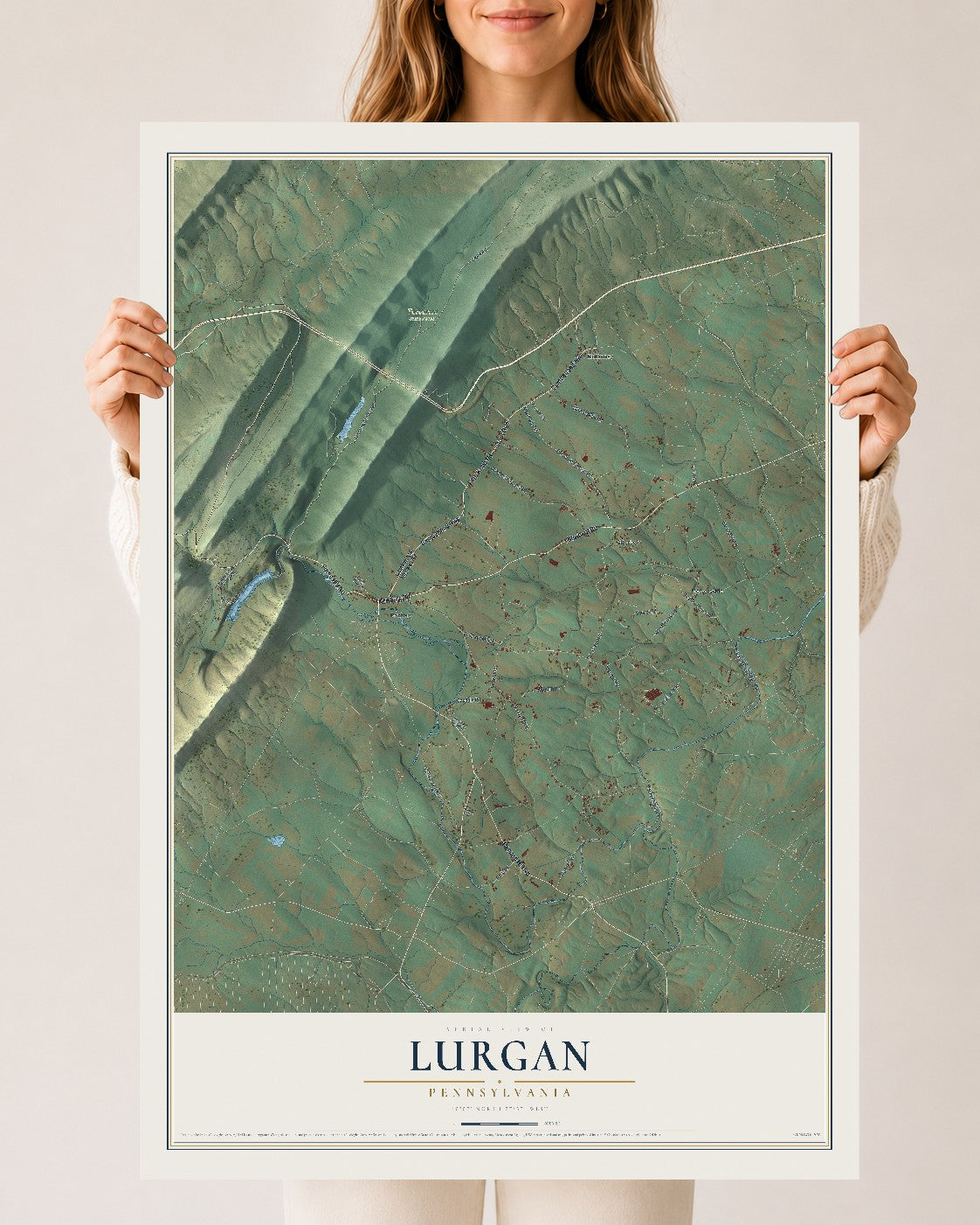 Map of Lurgan, Pennsylvania, 24 x 36 inch unframed archival matte print