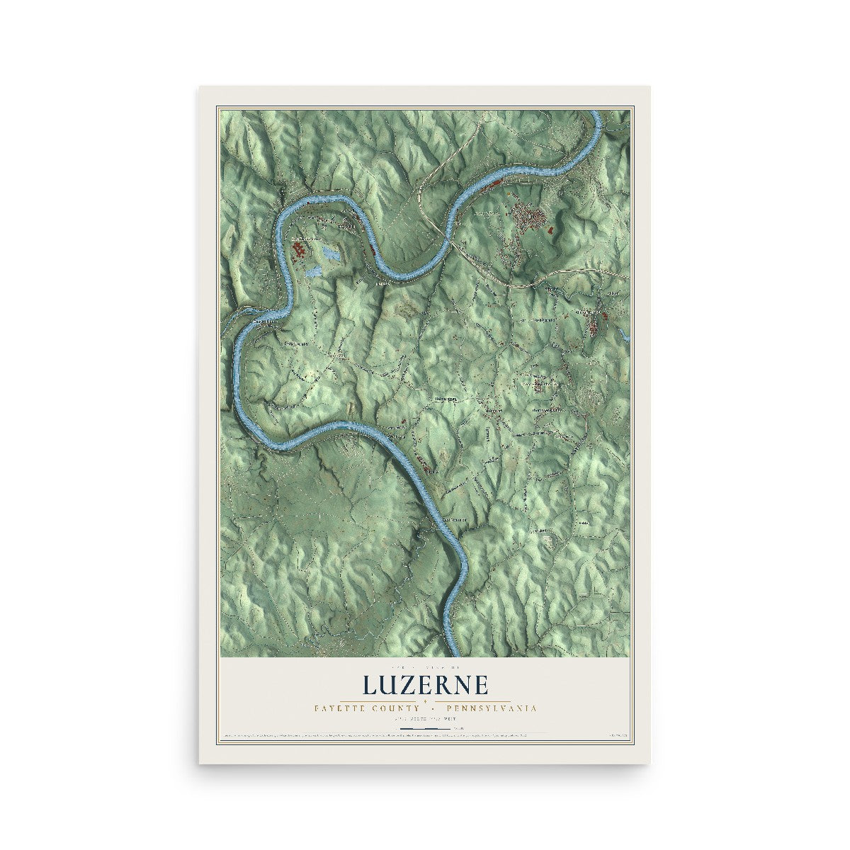 Map of Luzerne, Fayette County, Pennsylvania, 12 x 18 inch unframed archival matte print