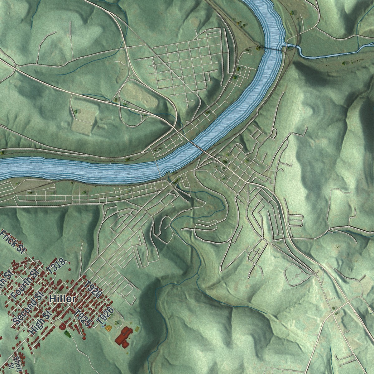 Close-up of the map of Luzerne, Fayette County, Pennsylvania print showing street and building detail
