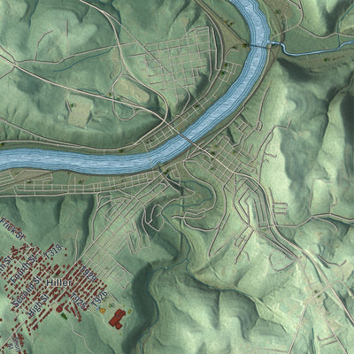 Close-up of the map of Luzerne, Fayette County, Pennsylvania print showing street and building detail