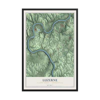 Map of Luzerne, Fayette County, Pennsylvania, 12 x 18 inch print in a black wood frame