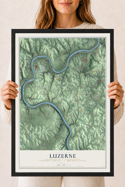 Map of Luzerne, Fayette County, Pennsylvania, 18 x 24 inch print in a black wood frame