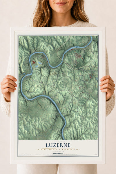 Map of Luzerne, Fayette County, Pennsylvania, 18 x 24 inch print in a white wood frame