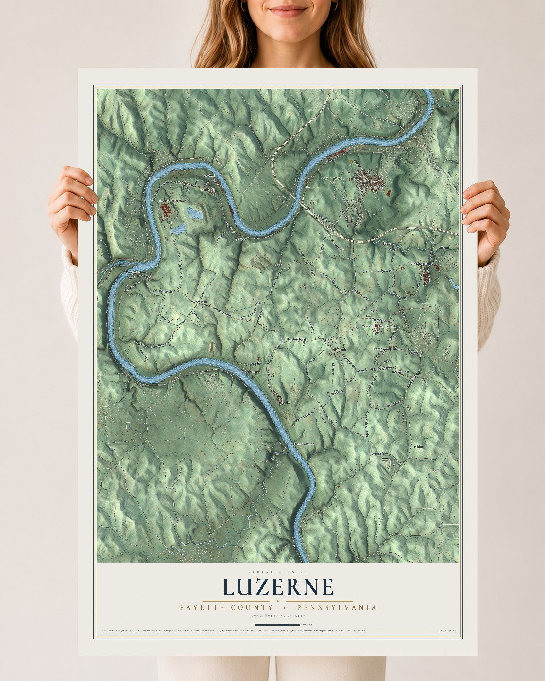 Map of Luzerne, Fayette County, Pennsylvania, 24 x 36 inch unframed archival matte print