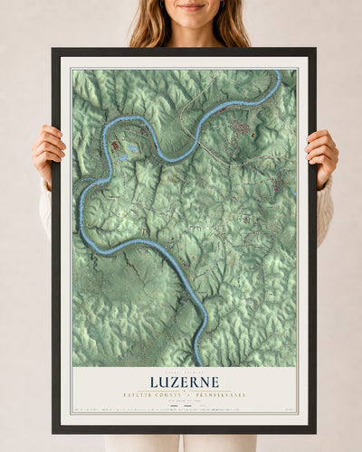 Map of Luzerne, Fayette County, Pennsylvania, 24 x 36 inch print in a black wood frame