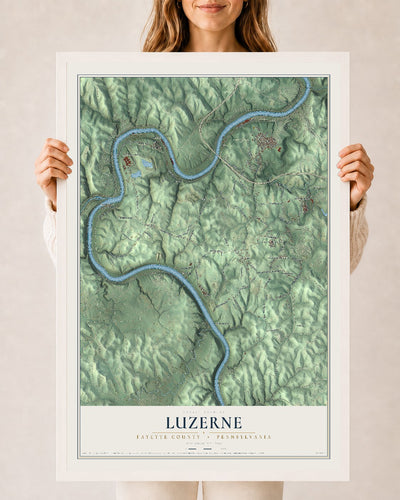 Map of Luzerne, Fayette County, Pennsylvania, 24 x 36 inch print in a white wood frame